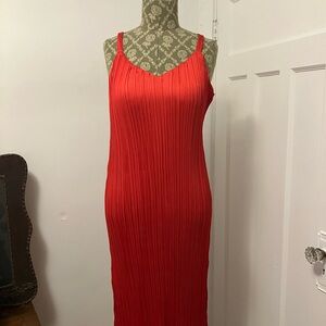 Little Moon Red Pleated Slip Midi Dress